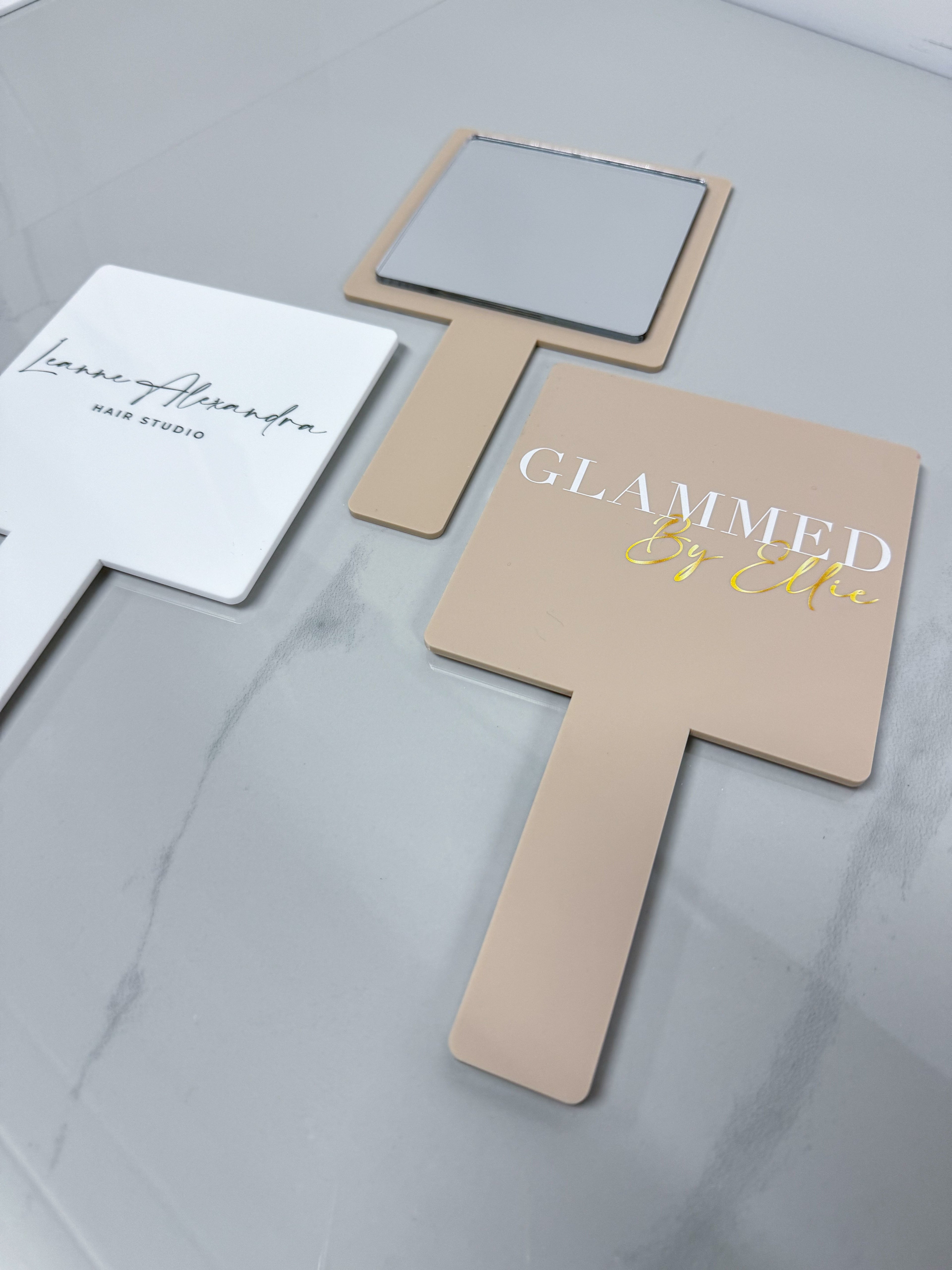Professional handheld mirror with custom branding for beauty salon UK