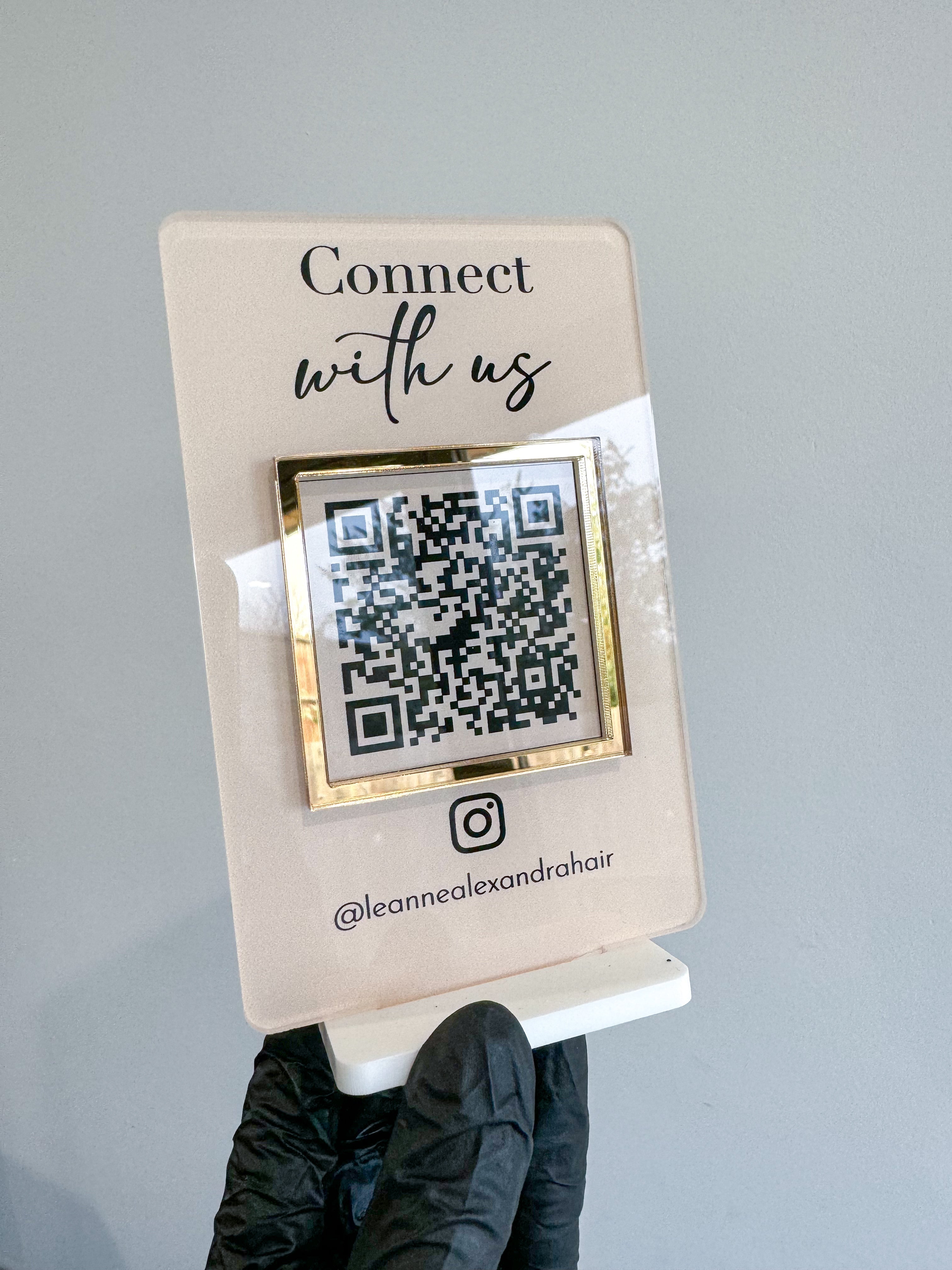 Compact QR display sign for review or social link UV printed acrylic