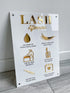Lash aftercare acrylic sign in white and gold