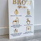 Brow aftercare  acrylic sign in white and gold 