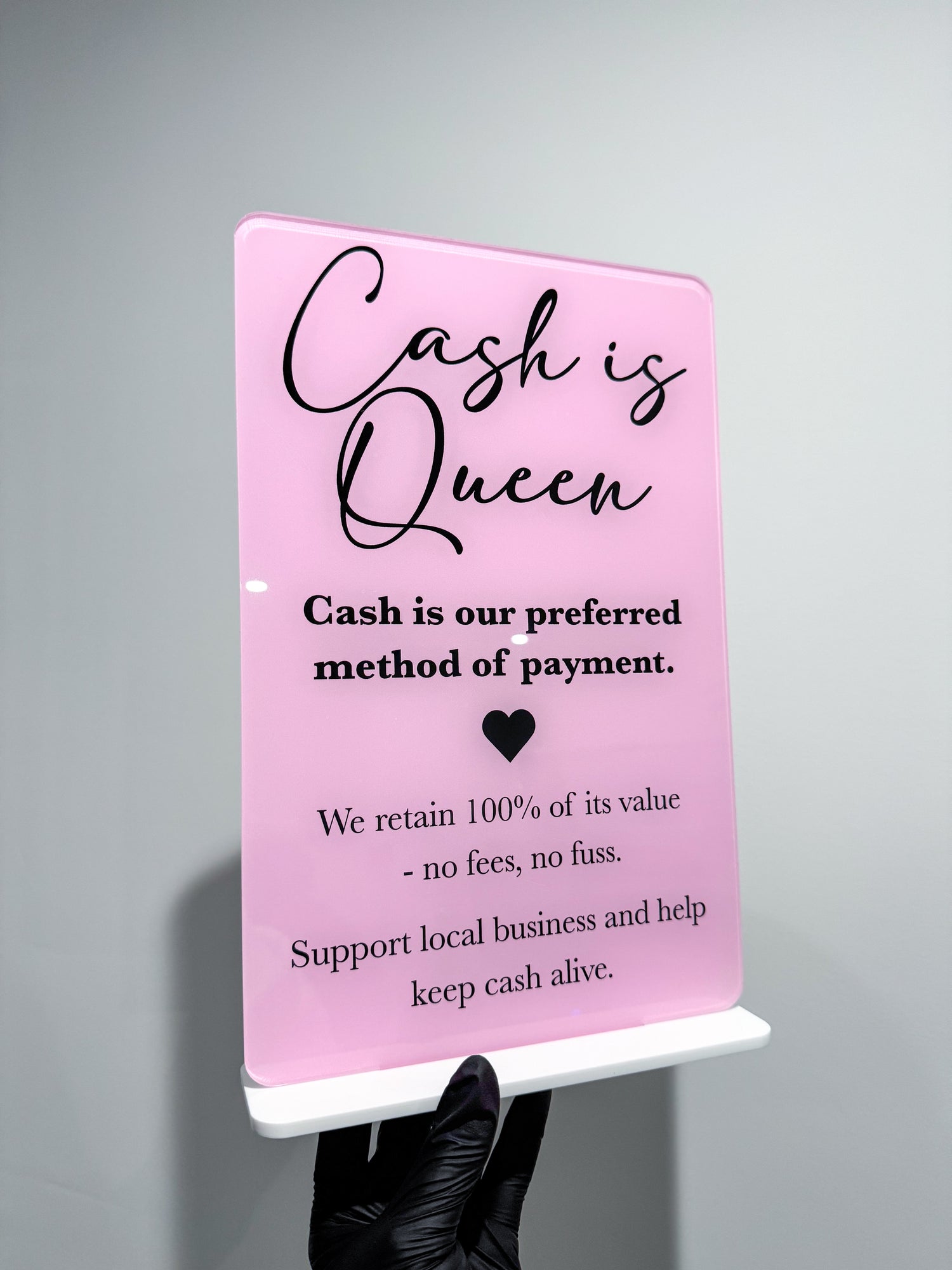 Acrylic Business Sign | Cash is Queen | Cash Preferred Sign &amp; Stand
