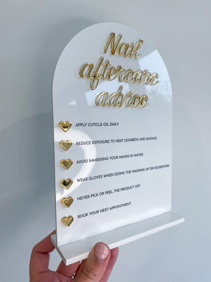 Nail Aftercare Advice Sign | Sign &amp; Stand, beauty aftercare advice sign handmade by Wolf &amp; Flower