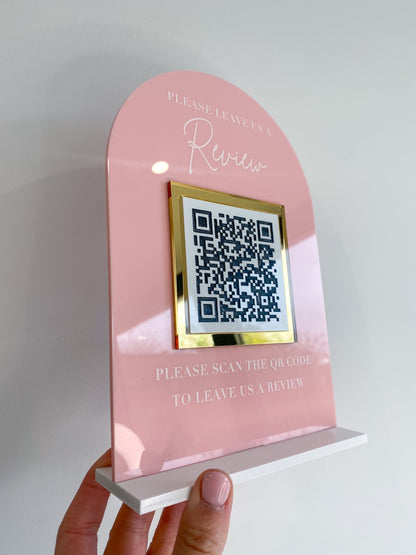 Google review QR code acrylic display sign for salon counter UK made