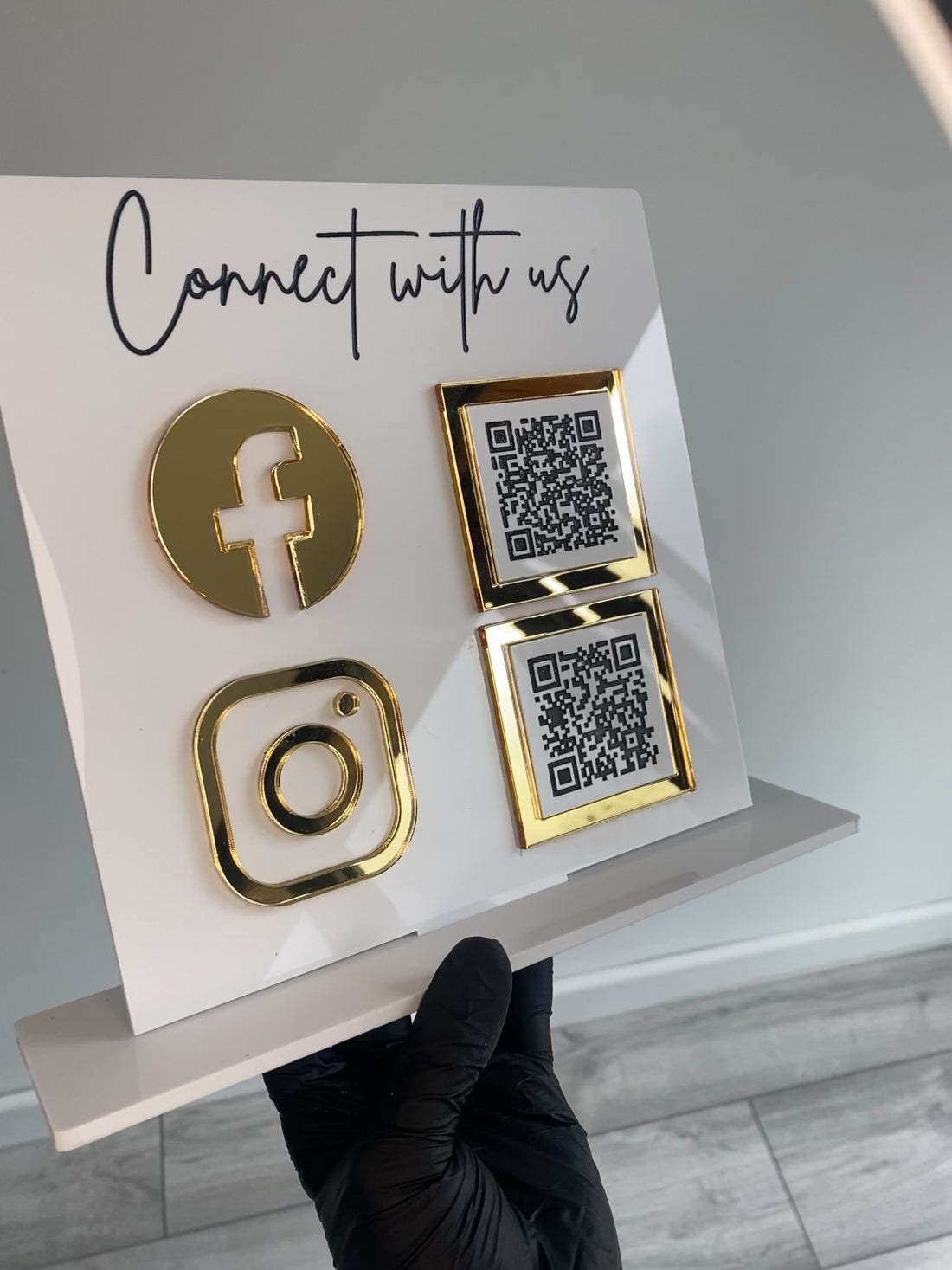 Dual QR Code Social Media Sign | Instagram &amp; Facebook Acrylic Sign | Wolf &amp; Flower