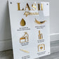 Lash aftercare  acrylic sign in white and gold 